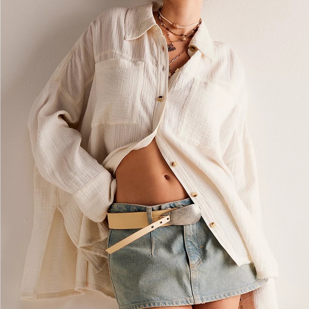 Free people Cardiff Cotton Gauze Button-Up Shirt size medium